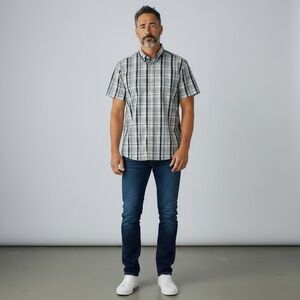 HAWKER RYE - MEN’S SIZE LARGE - LARGE SIZE PLAID - SHORT SLEEVES - BUTTON DOWNB7